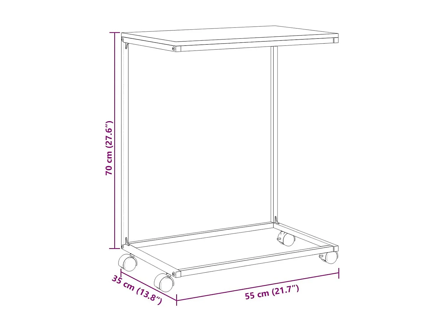 Table d'appoint avec roues Blanc 55x35x70 cm Bois d'ingénierie