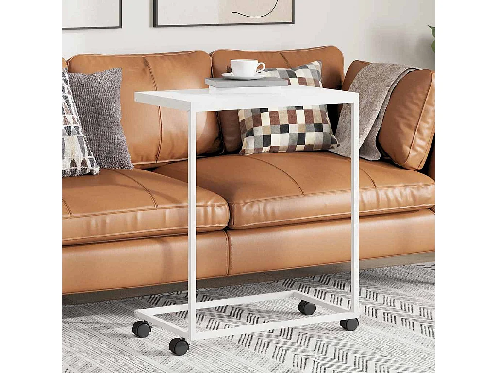 Tavolino con Ruote Bianco 55x35x70 cm in Legno Multistrato