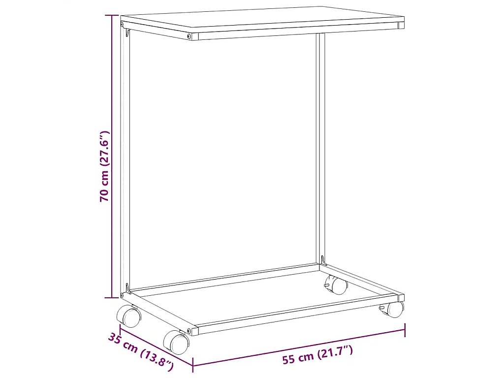 Tavolino con Ruote Bianco 55x35x70 cm in Legno Multistrato