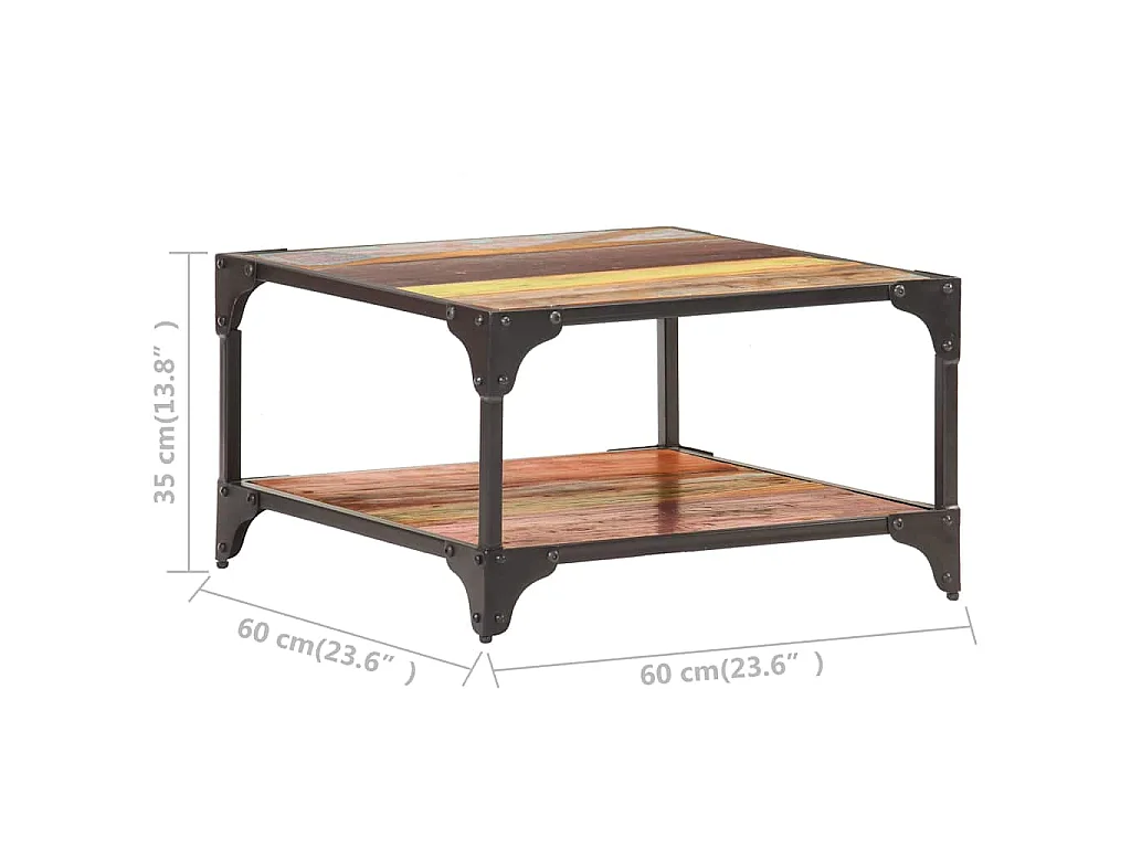 Table basse 60x60x35 cm Bois de récupération massif