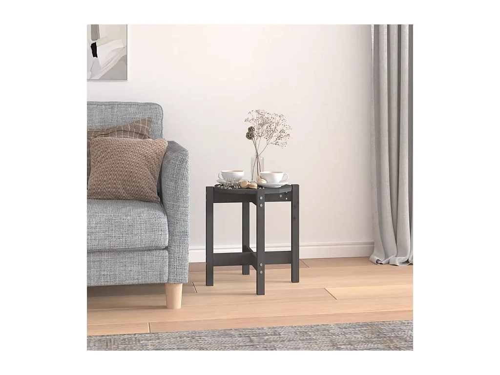 Table basse Gris Ø 42,5x45 cm Bois massif de pin