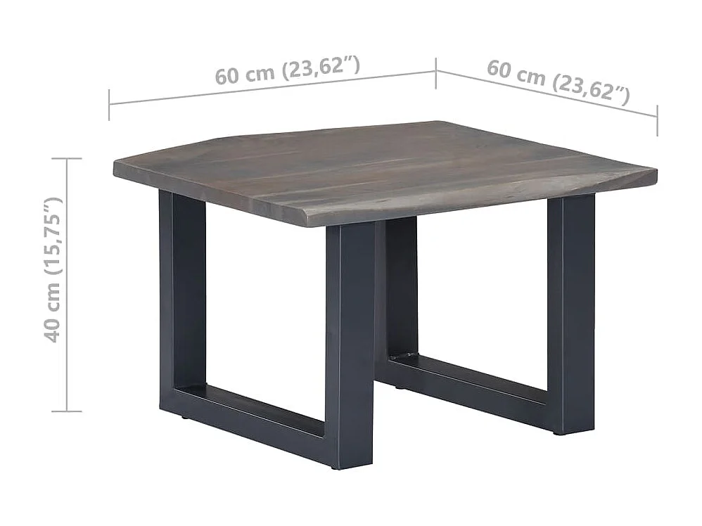 Table basse avec bord naturel Gris 60x60x40 cm Bois d'acacia