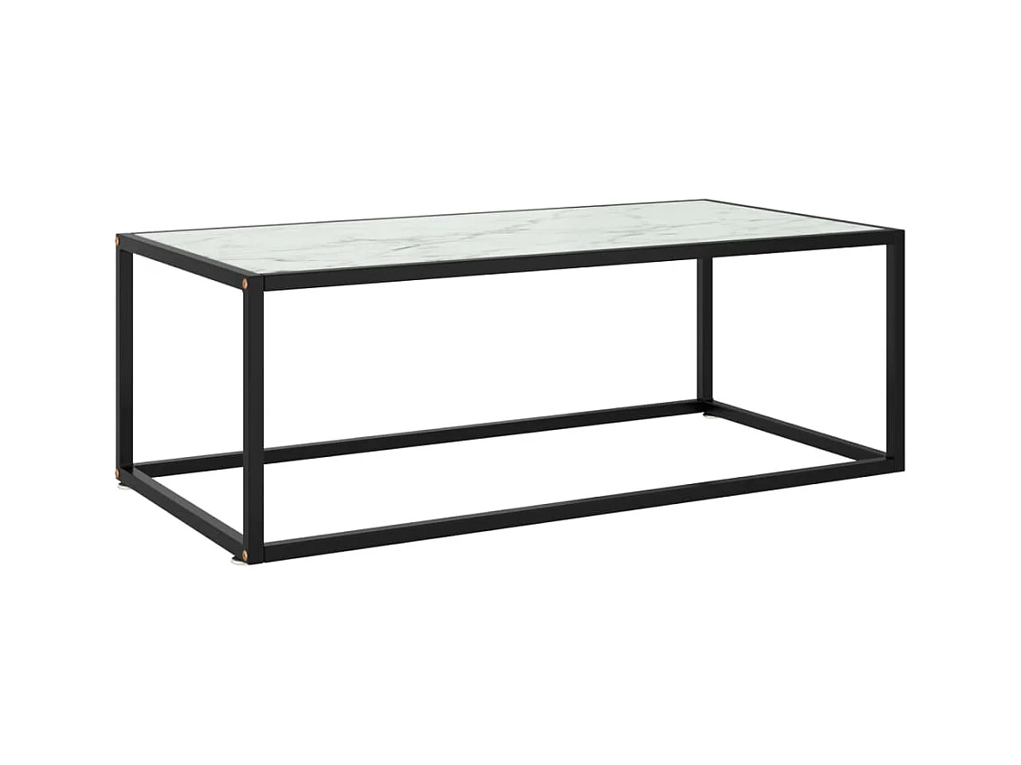 Table basse Noir avec verre marbre blanc 100x50x35 cm