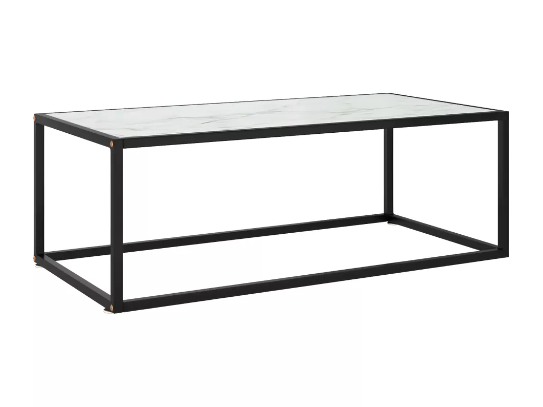 Kauf Unique Couchtisch Schwarz mit Weißem Glas in Marmor-Optik 100x50x35 cm