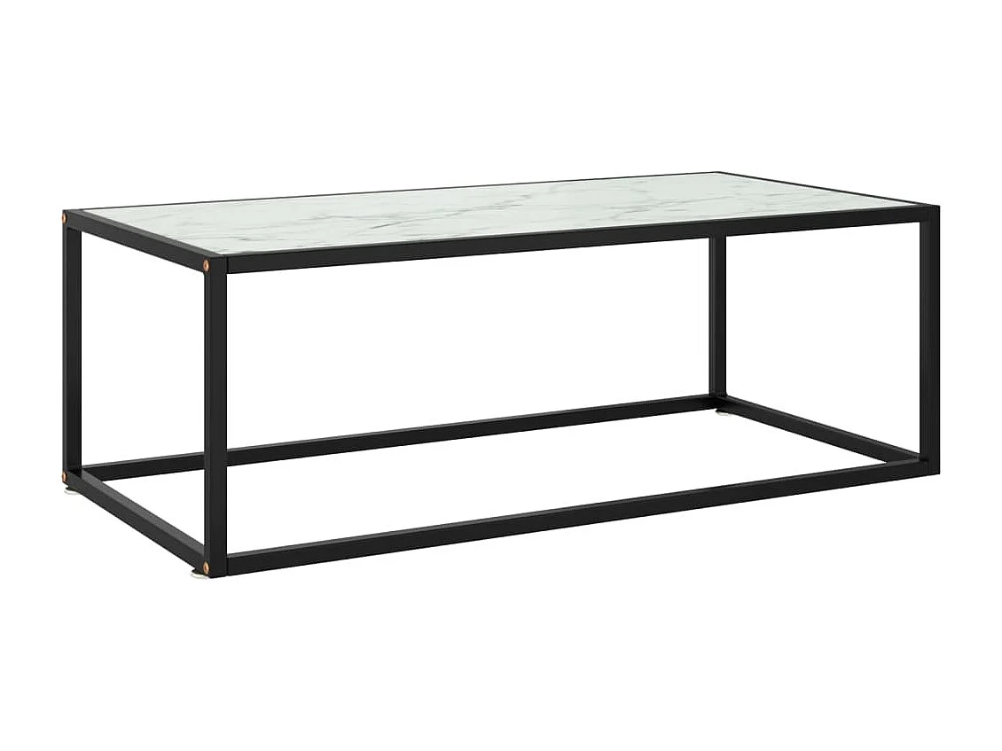 Table basse Noir avec verre marbre blanc 100x50x35 cm