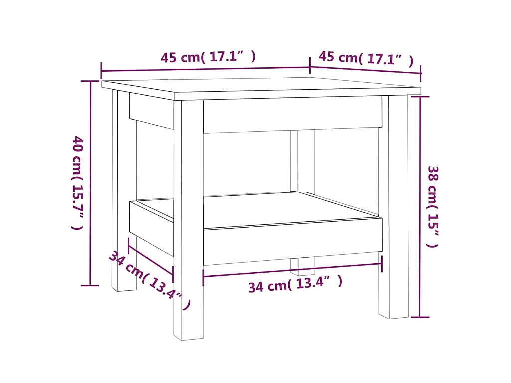 Table basse blanche 45 x 45 x 40 cm Bois de pin massif