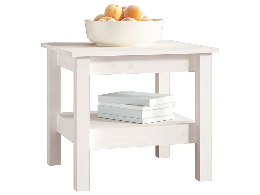 Mesa de Centro Branca 45x45x40 cm Madeira Maciça Pinho