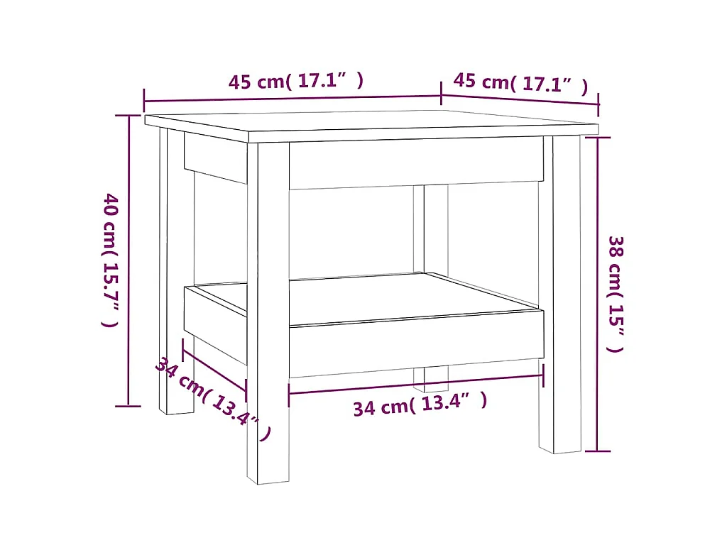 Mesa de Centro Branca 45x45x40 cm Madeira Maciça Pinho