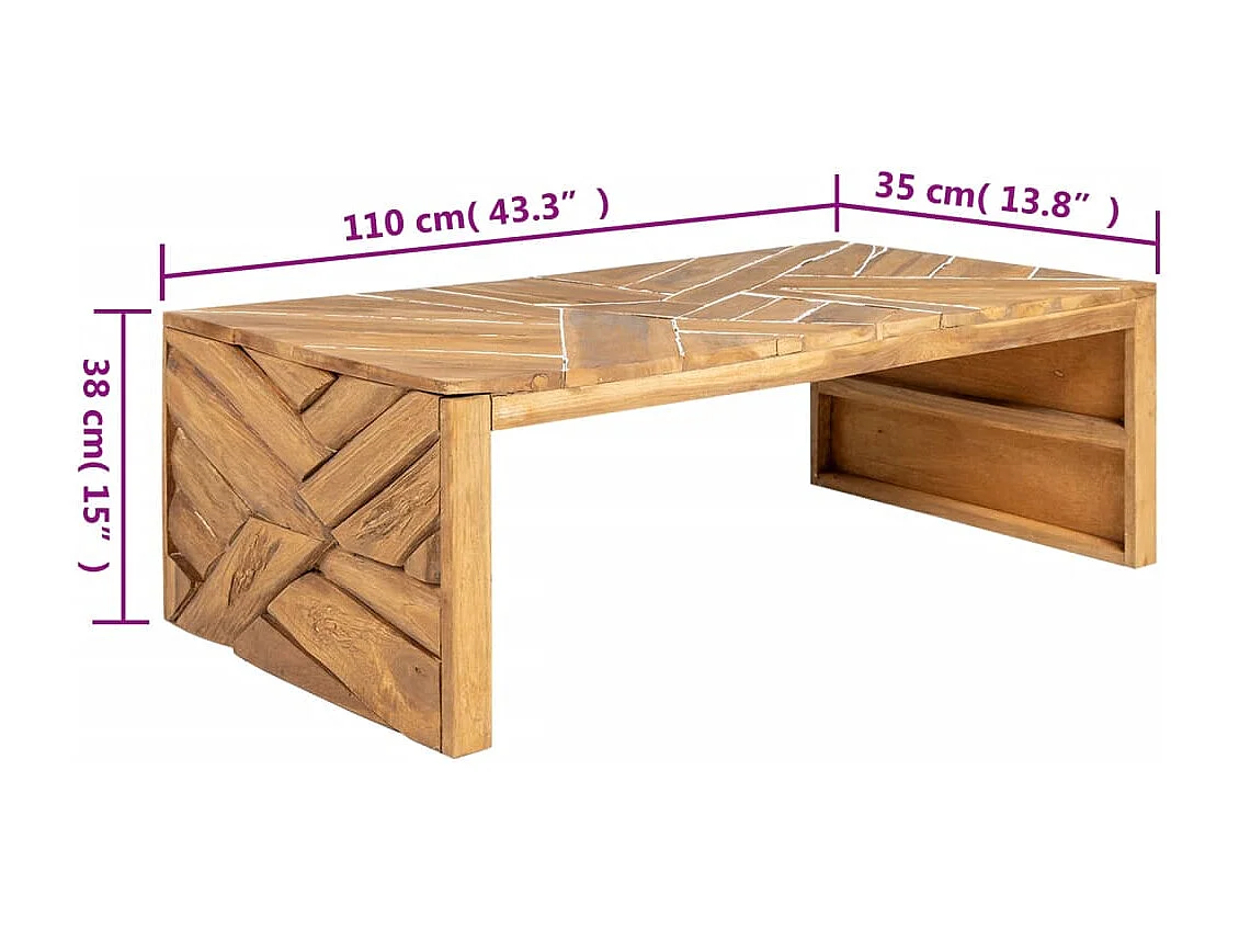 Tavolino da Salotto Massello di Teak Stile Erosione 110x35x38cm