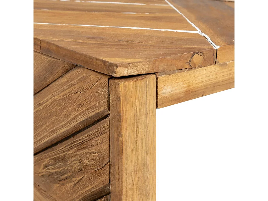 Tavolino da Salotto Massello di Teak Stile Erosione 110x35x38cm