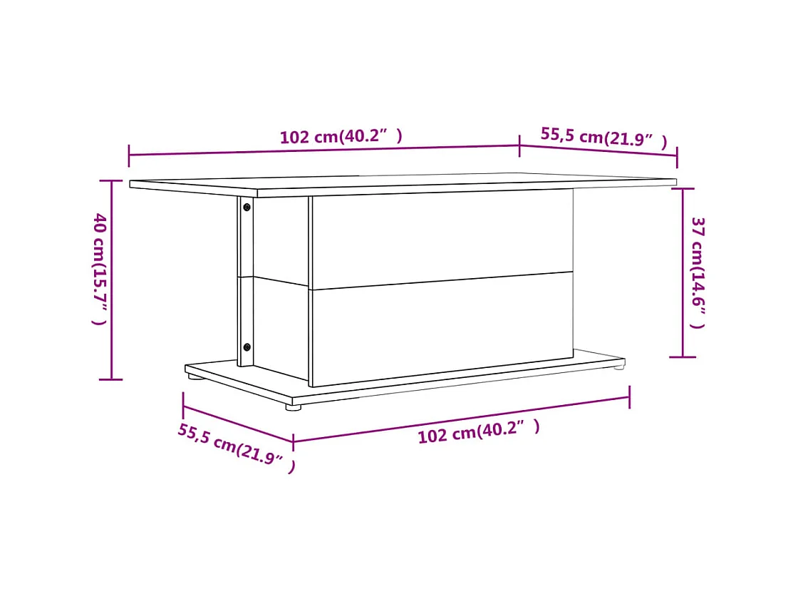 Table basse gris béton 102x55,5x40 cm bois d'ingénierie