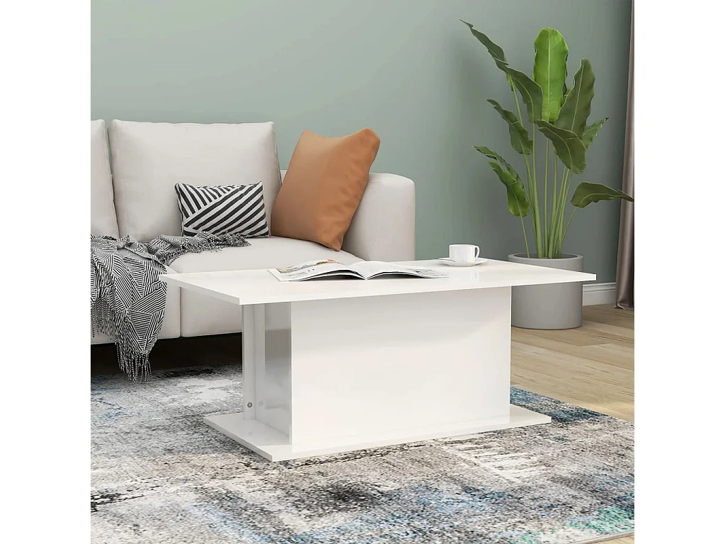 Table basse blanc brillant 102x55,5x40 cm bois d'ingénierie