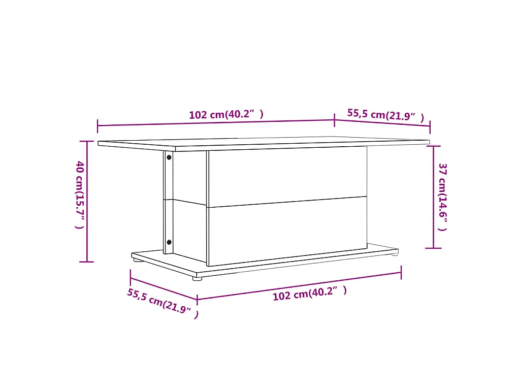 Table basse blanc brillant 102x55,5x40 cm bois d'ingénierie