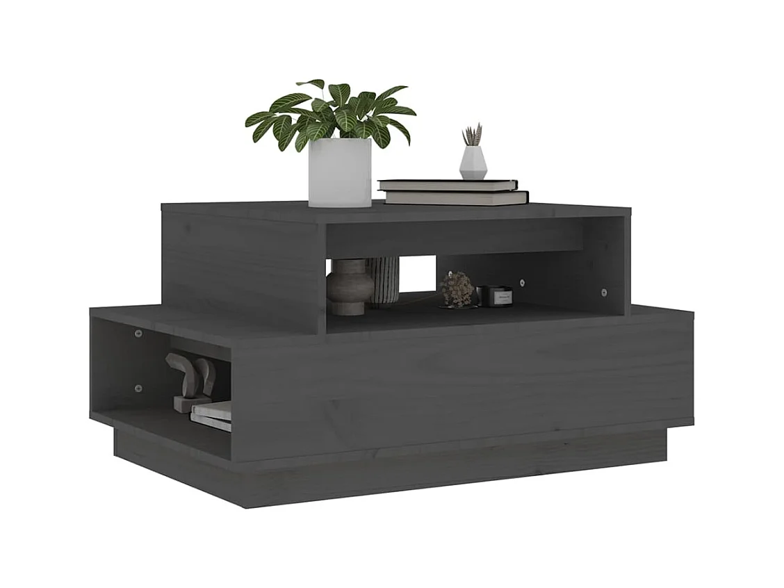 Tavolino da Salotto Grigio 80x55x40,5 cm Legno Massello di Pino