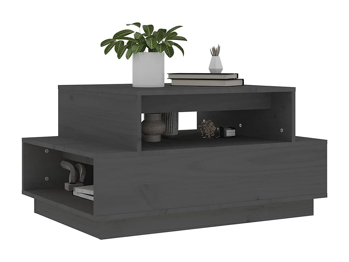 Table basse Gris 80x55x40,5 cm Bois massif de pin