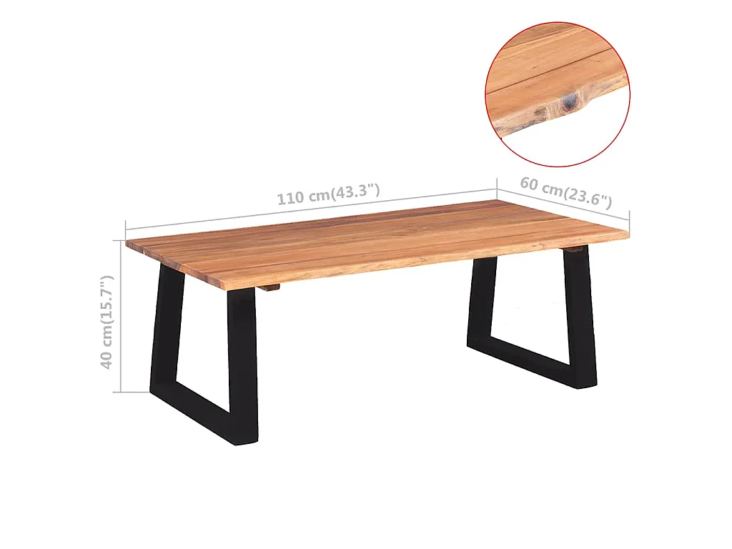 Tavolino da Salotto in Legno Massello di Acacia 110x60x40 cm