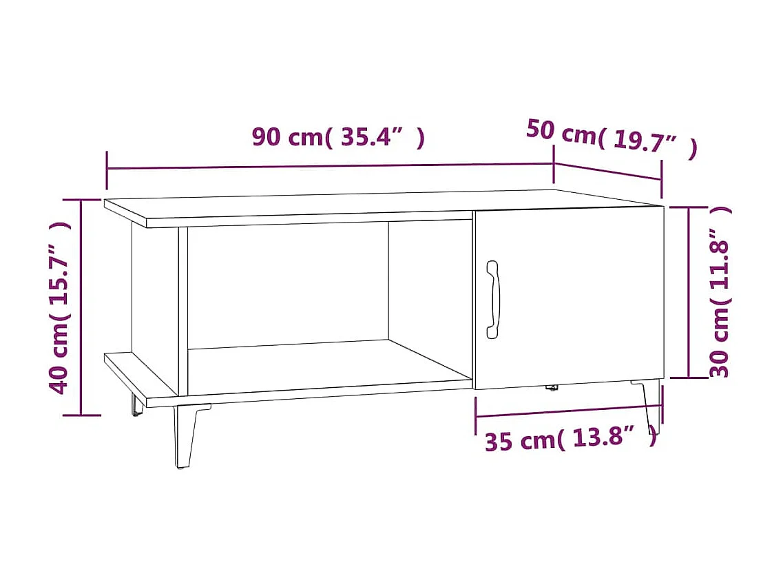 Tavolino da Salotto Bianco Lucido 90x50x40 cm Legno Multistrato