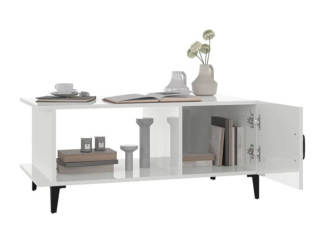 Tavolino da Salotto Bianco Lucido 90x50x40 cm Legno Multistrato