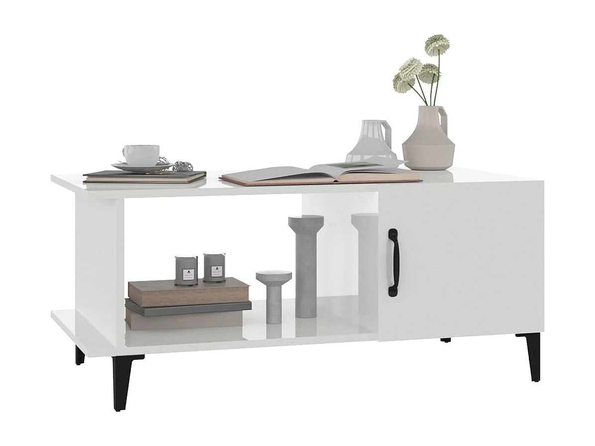 Tavolino da Salotto Bianco Lucido 90x50x40 cm Legno Multistrato