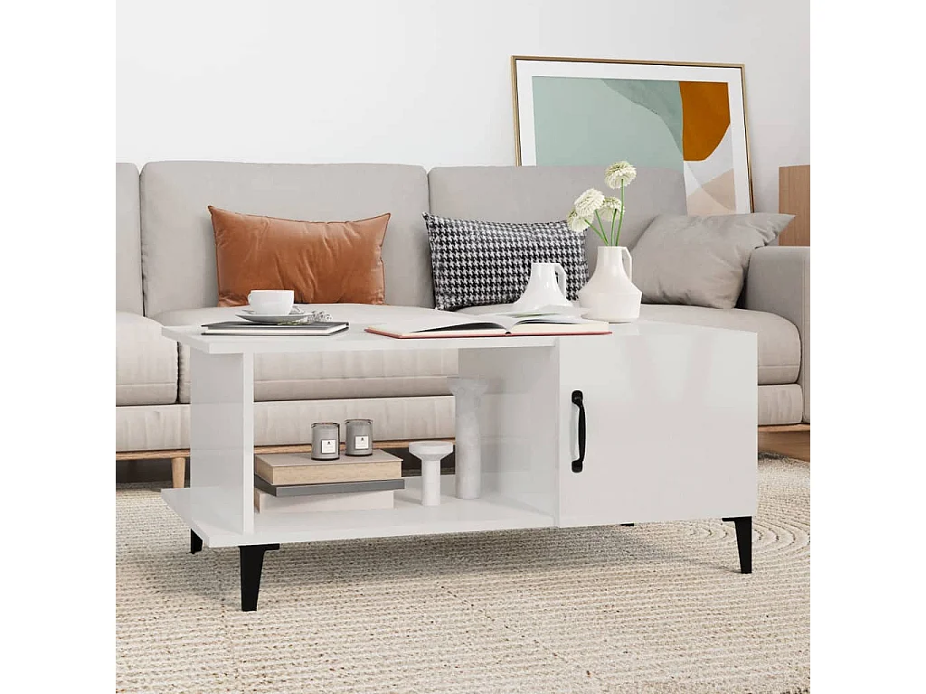 Tavolino da Salotto Bianco Lucido 90x50x40 cm Legno Multistrato