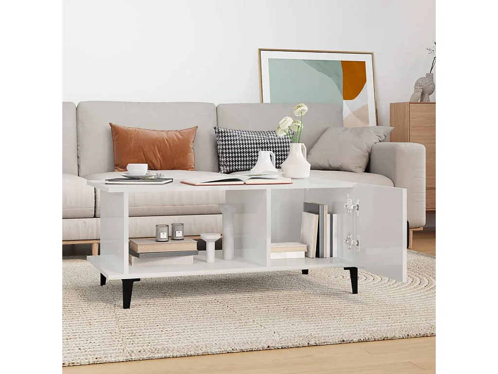 Tavolino da Salotto Bianco Lucido 90x50x40 cm Legno Multistrato