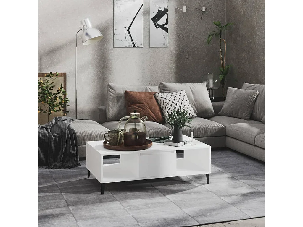 Tavolino da Salotto Bianco 103,5x60x35 cm in Legno Multistrato