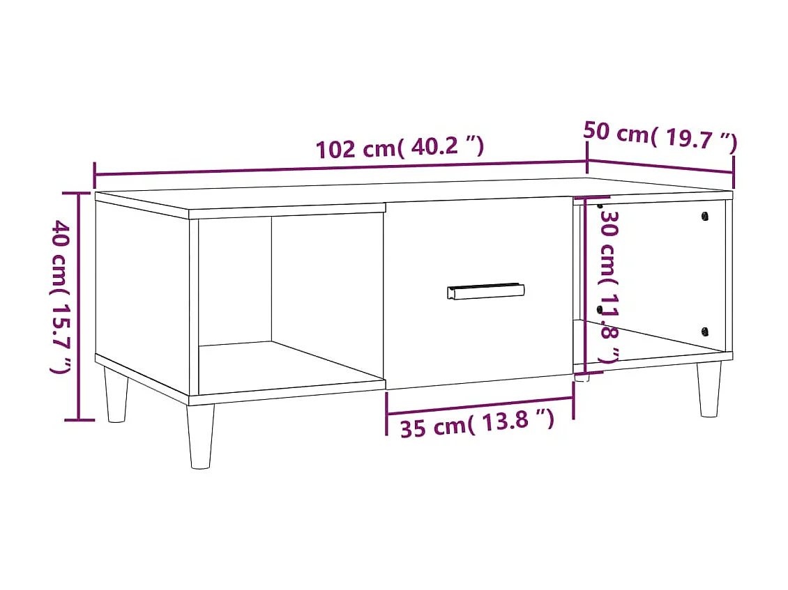 Mesa de centro madera contrachapada roble marrón 102x50x40 cm