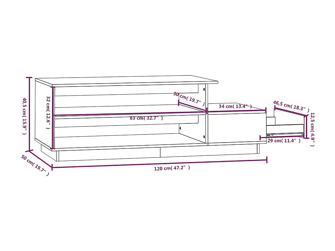 Salontafel 120x50x40,5 cm massief grenenhout