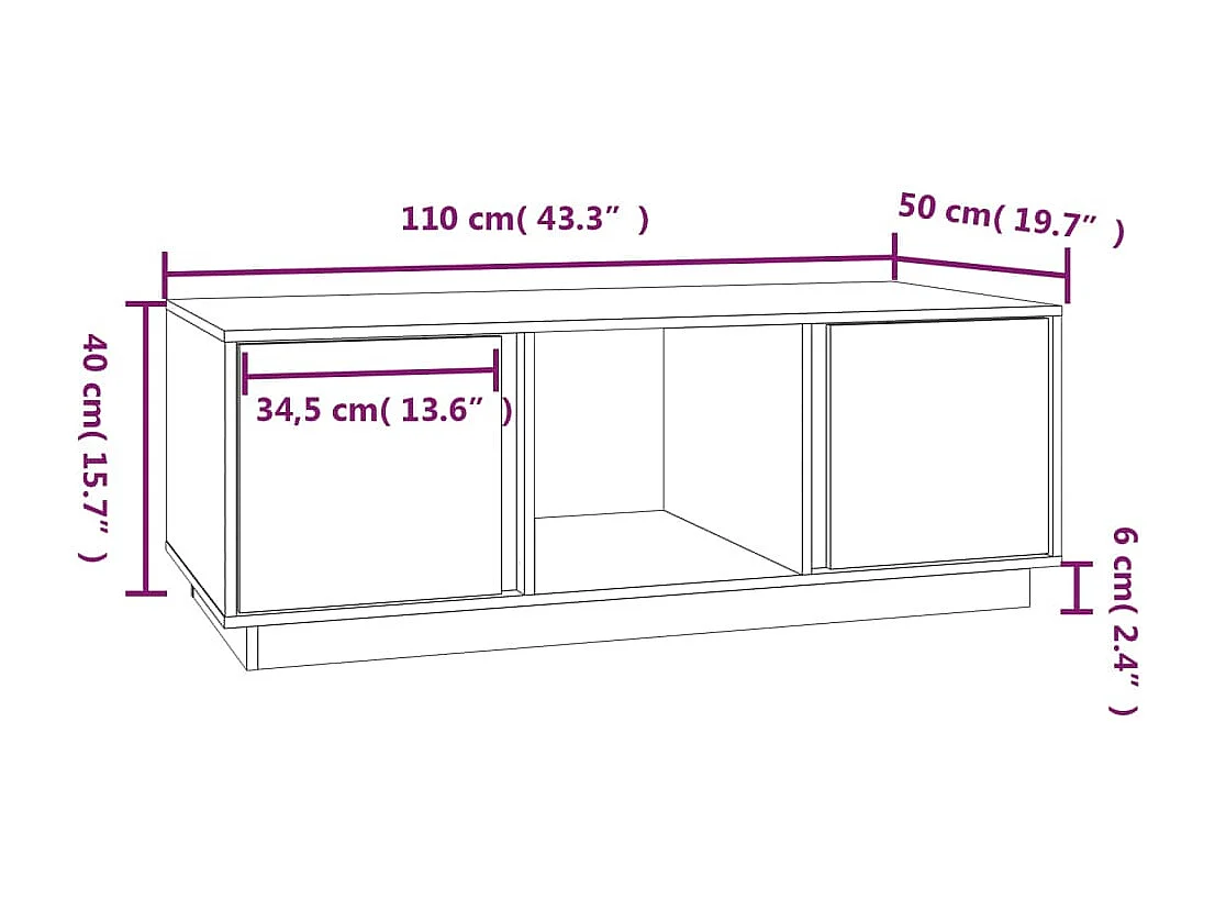 Couchtisch Schwarz 110x50x40 cm Massivholz Kiefer