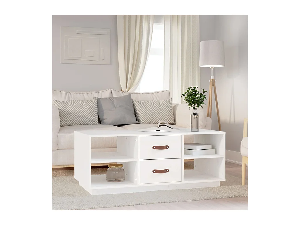Table basse Blanc 100x50x41 cm Bois massif de pin