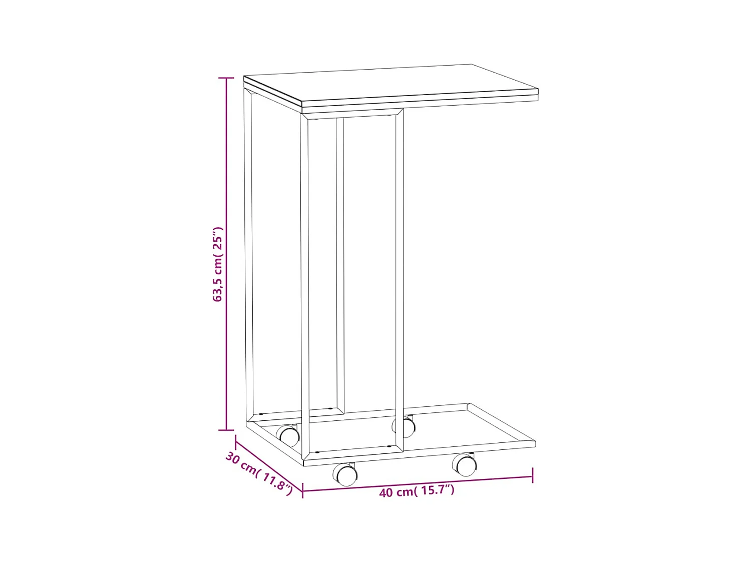 Tavolino con Ruote Nero 40x30x63,5cm in Legno Ingegnerizzato