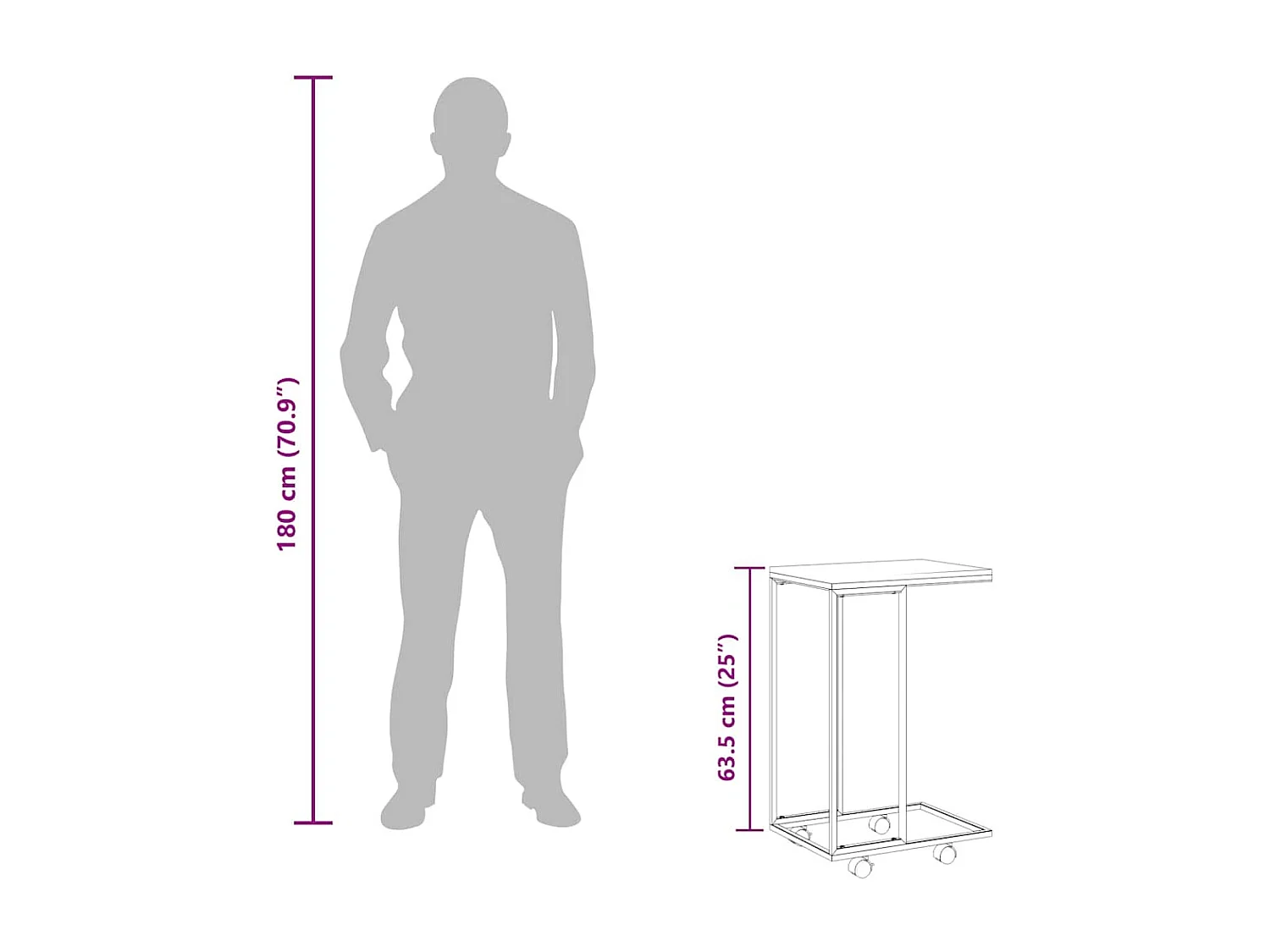 Mesa de apoio c/ rodas 40x30x63,5cm derivados de madeira preta