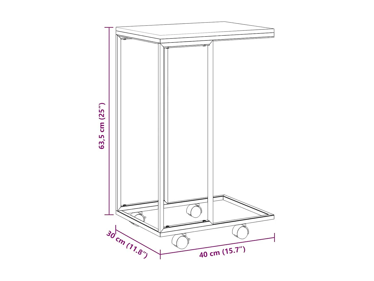 Tavolino con Ruote Nero 40x30x63,5cm in Legno Ingegnerizzato