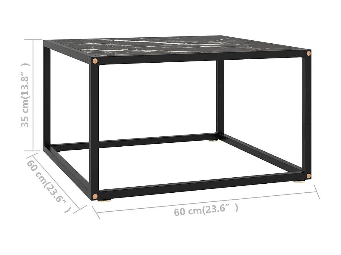 Table basse Noir avec verre marbre noir 60x60x35 cm