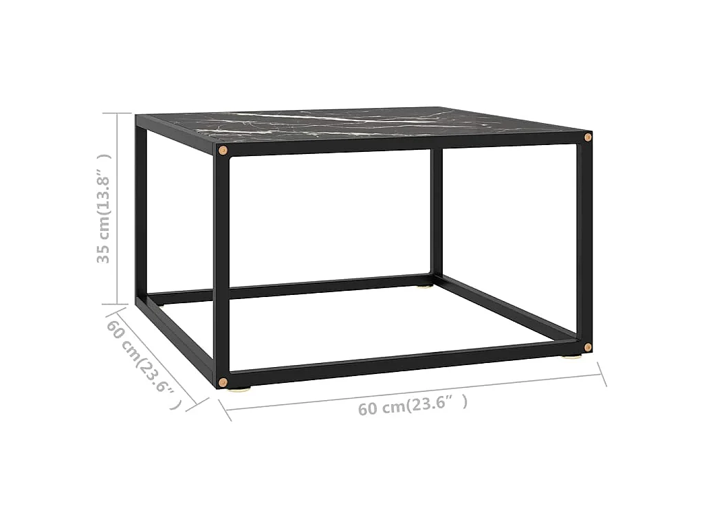 Table basse Noir avec verre marbre noir 60x60x35 cm