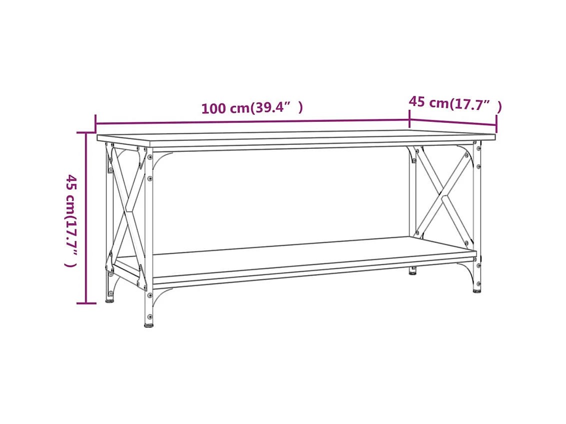 Table basse Chêne fumé 100x45x45 cm Bois d'ingénierie et fer