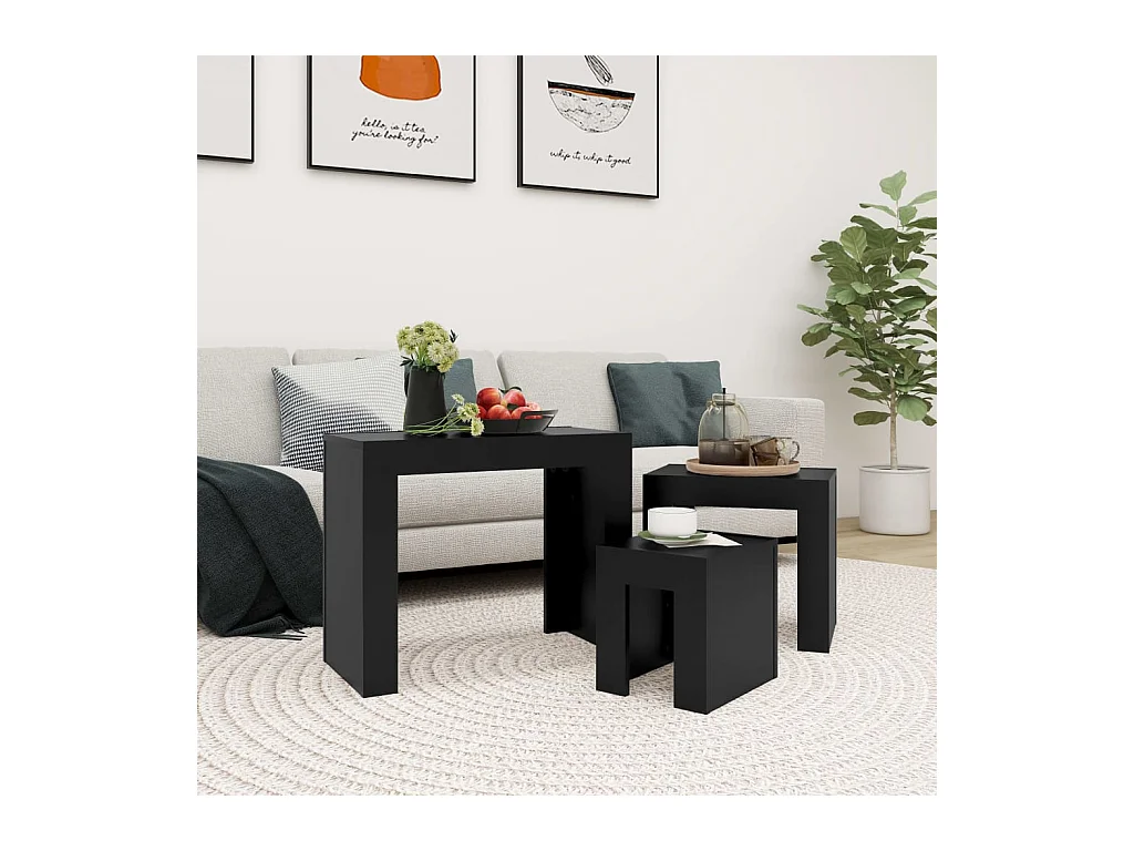Tables basses gigognes 3 pcs noir bois d'ingénierie