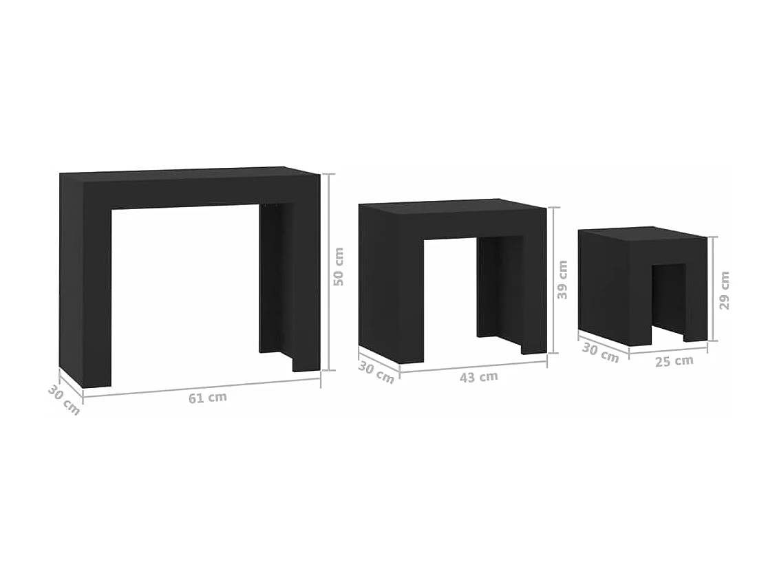 3-delige Tafeltjesset bewerkt hout zwart