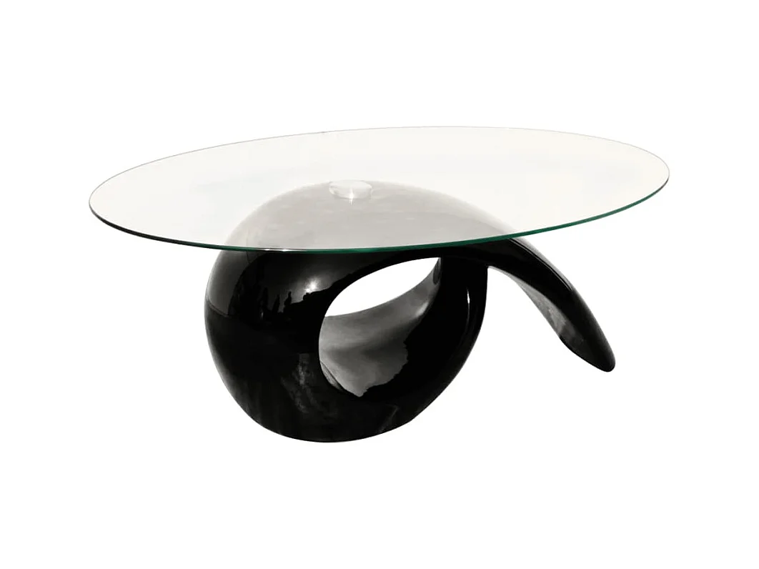 Table basse avec dessus de table en verre ovale Noir brillant