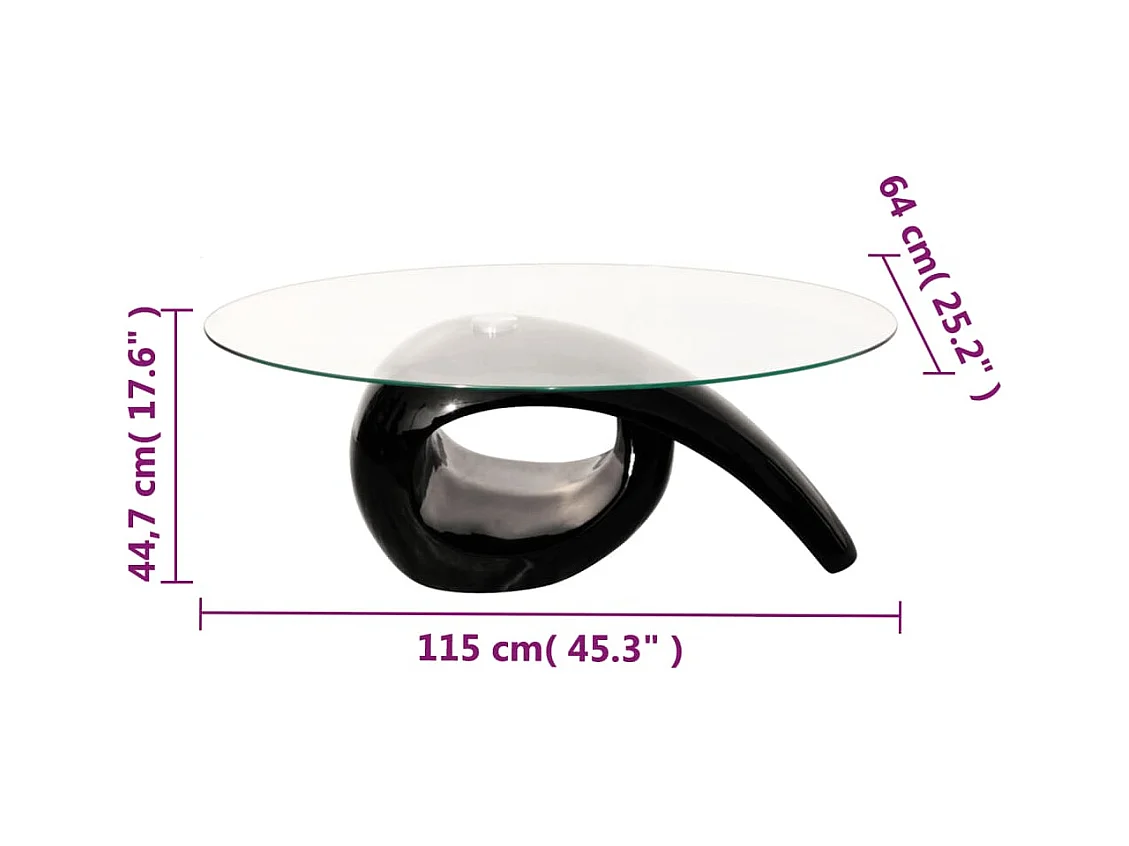 Table basse avec dessus de table en verre ovale Noir brillant