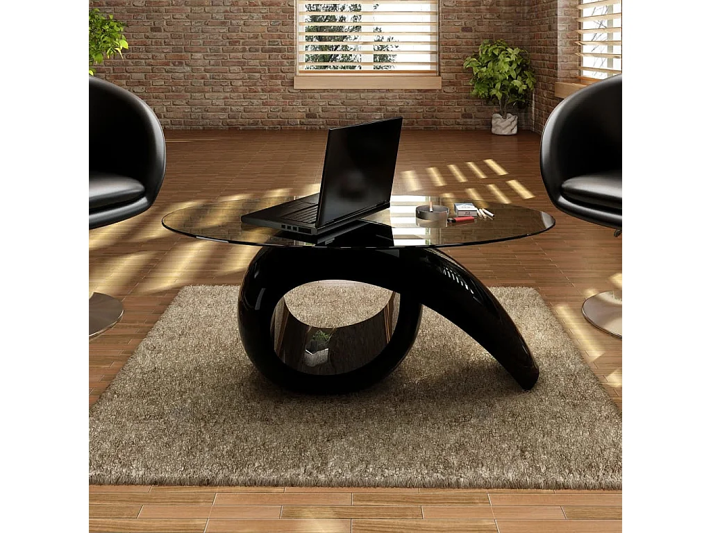 Table basse avec dessus de table en verre ovale Noir brillant