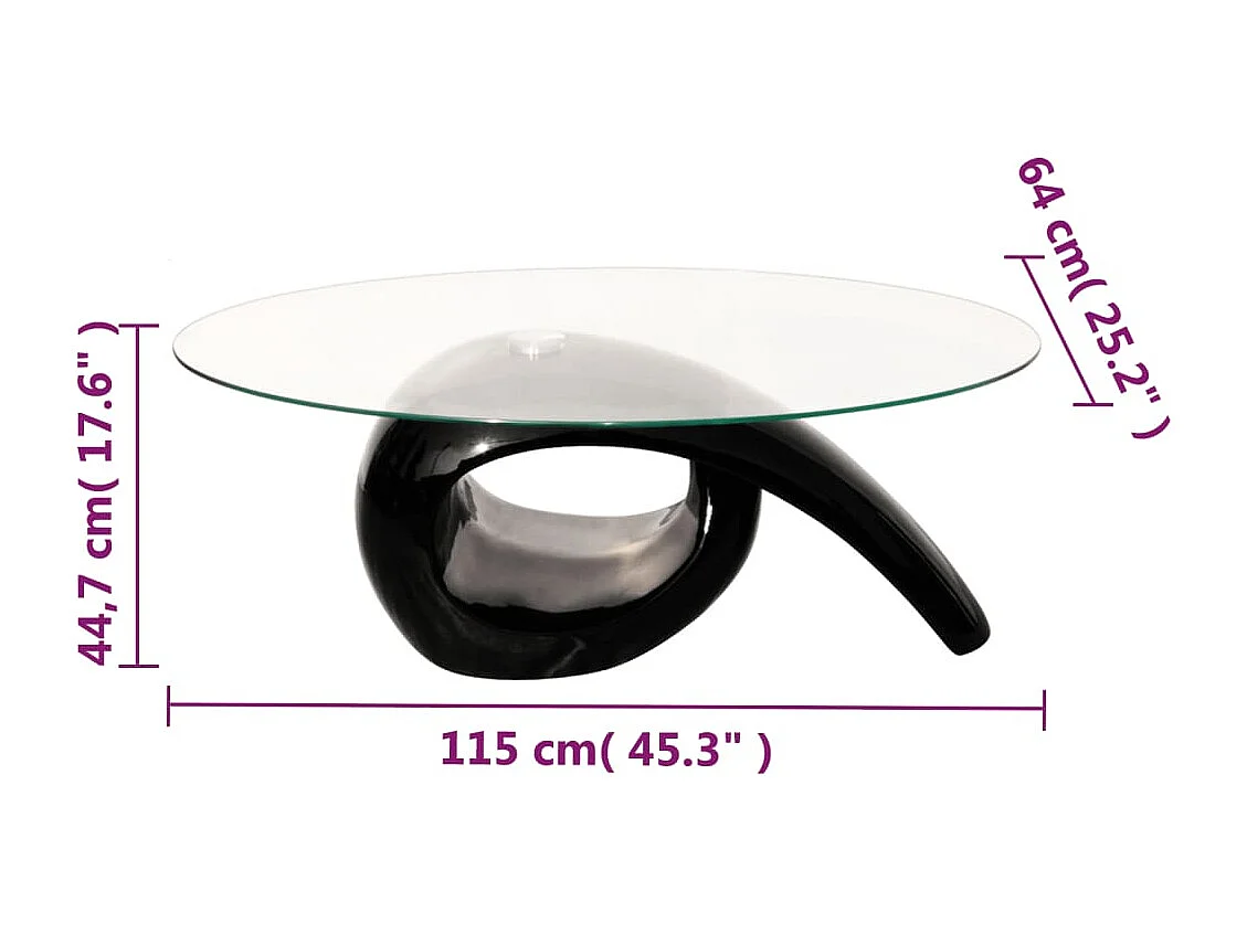 Table basse avec dessus de table en verre ovale Noir brillant