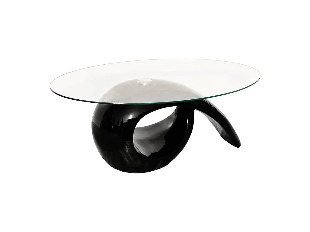 Table basse avec dessus de table en verre ovale Noir brillant