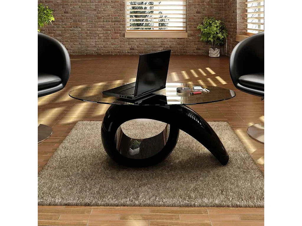 Table basse avec dessus de table en verre ovale Noir brillant