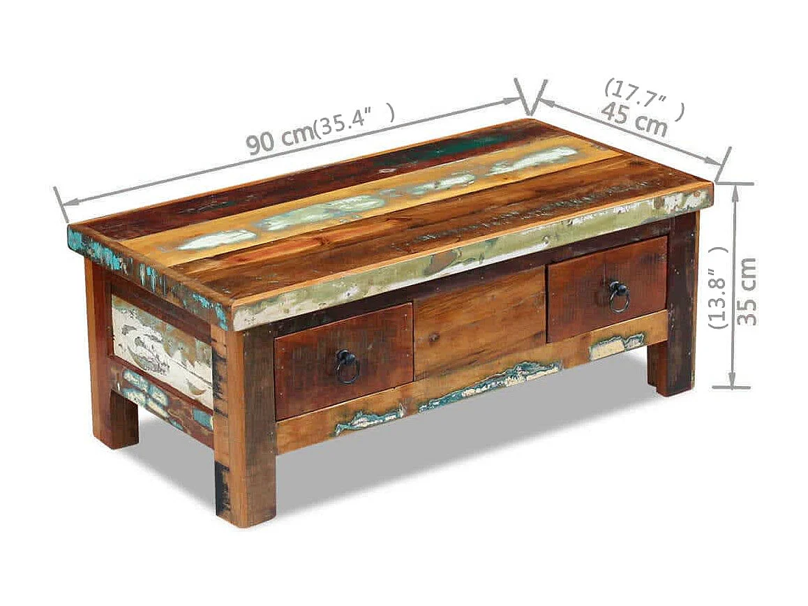 Salontafel met lades 90x45x35 cm massief gerecycled hout