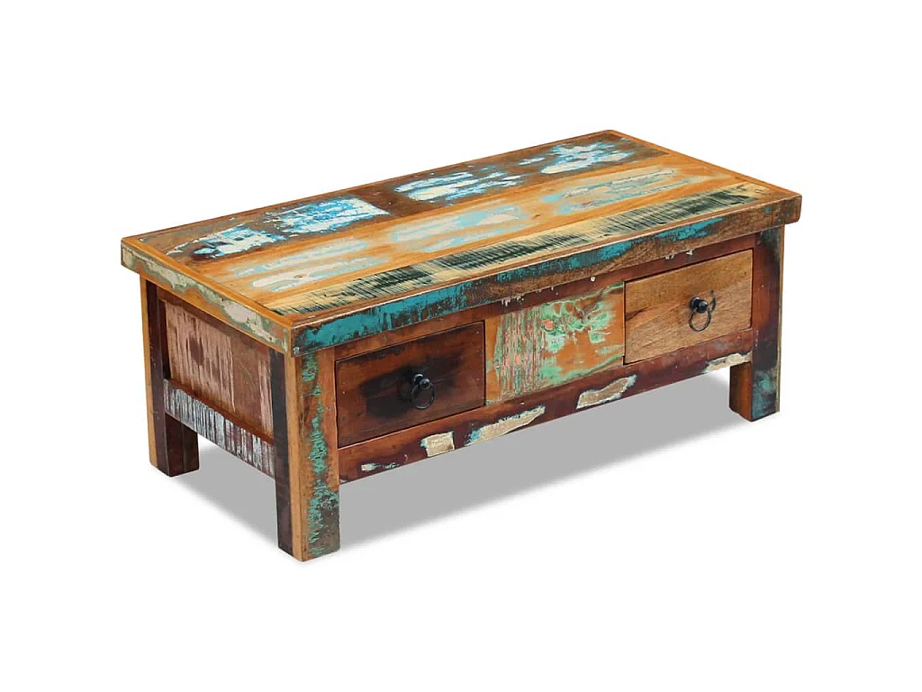 Mesa de centro + gavetas 90x45x35 cm madeira reciclada maciça