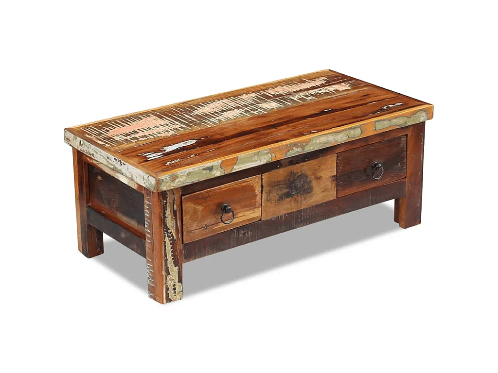 Mesa de centro + gavetas 90x45x35 cm madeira reciclada maciça