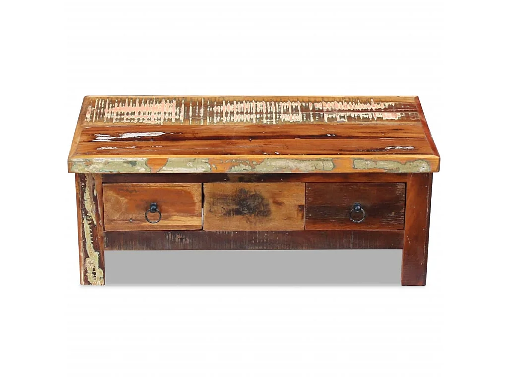 Mesa de centro + gavetas 90x45x35 cm madeira reciclada maciça