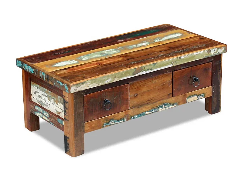 Couchtisch mit Schubladen Altholz Massiv 90x45x35 cm