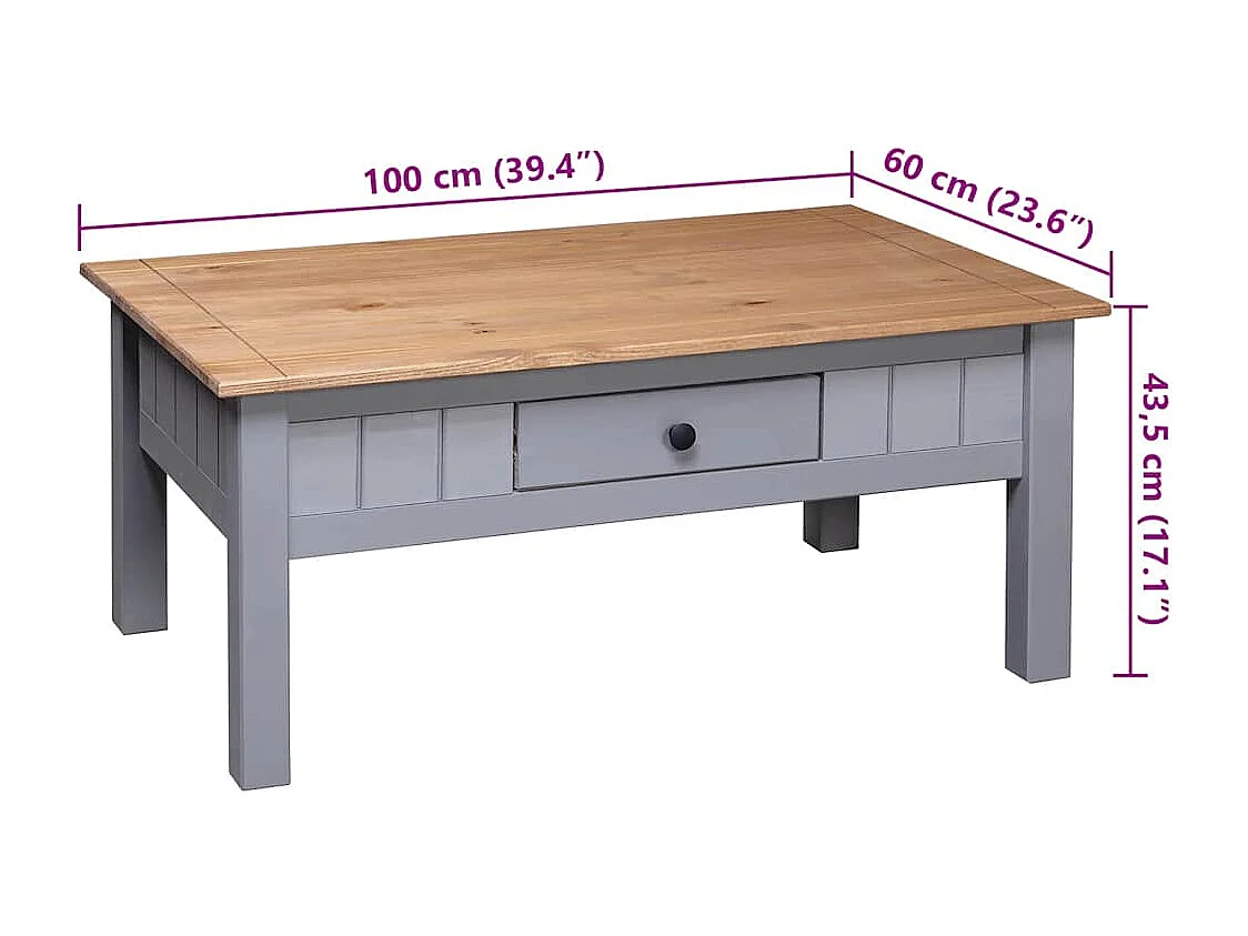 Salontafel Panama Range 100x60x43,5 cm massief grenenhout grijs